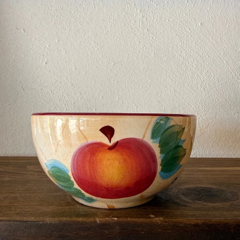 Heritage Mint Ltd Gatherings Fruit Floral Ceramic Bowl Red Rim 5 Inch